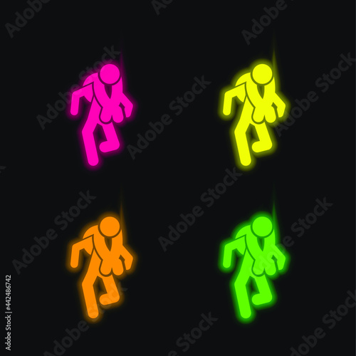 Adventure Sport Silhouettes four color glowing neon vector icon