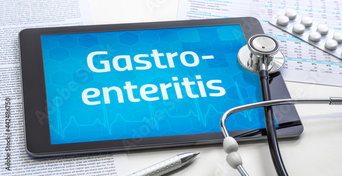 Ein Tablet mit dem Text Gastroenteritis auf dem Display