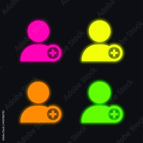 Add User four color glowing neon vector icon
