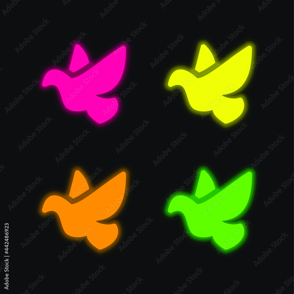 Bird four color glowing neon vector icon