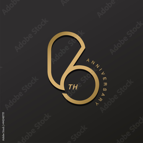 6th anniversary celebration logotype with elegant number shiny gold design