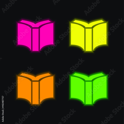 Book Of Black Cover Opened Back View four color glowing neon vector icon