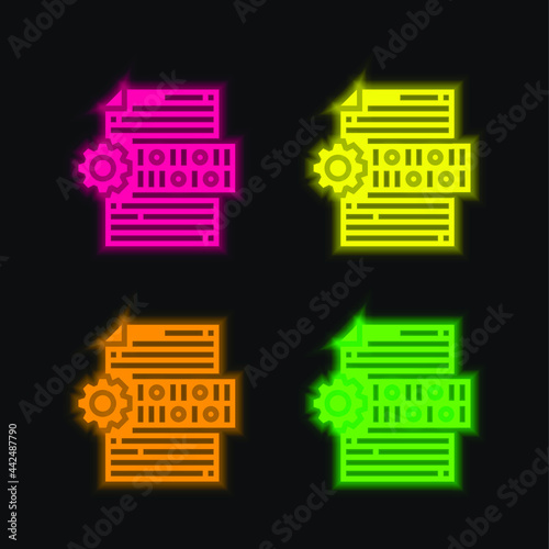 Binary Code four color glowing neon vector icon photo