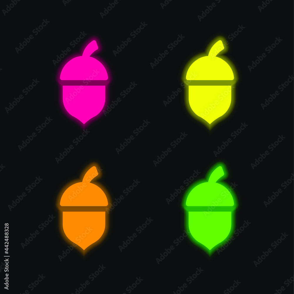 Acorn four color glowing neon vector icon