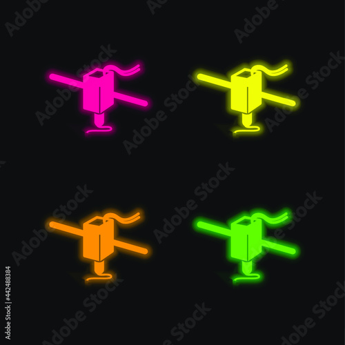 3d Printer Tool To Print four color glowing neon vector icon