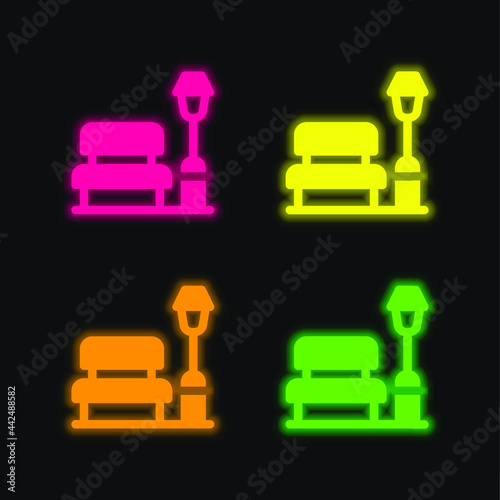 Bench four color glowing neon vector icon