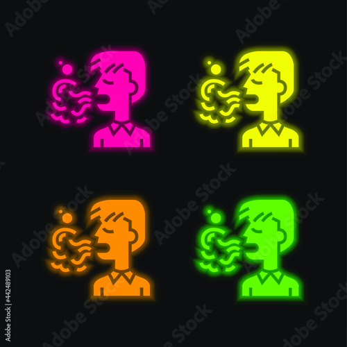 Bad Breath four color glowing neon vector icon