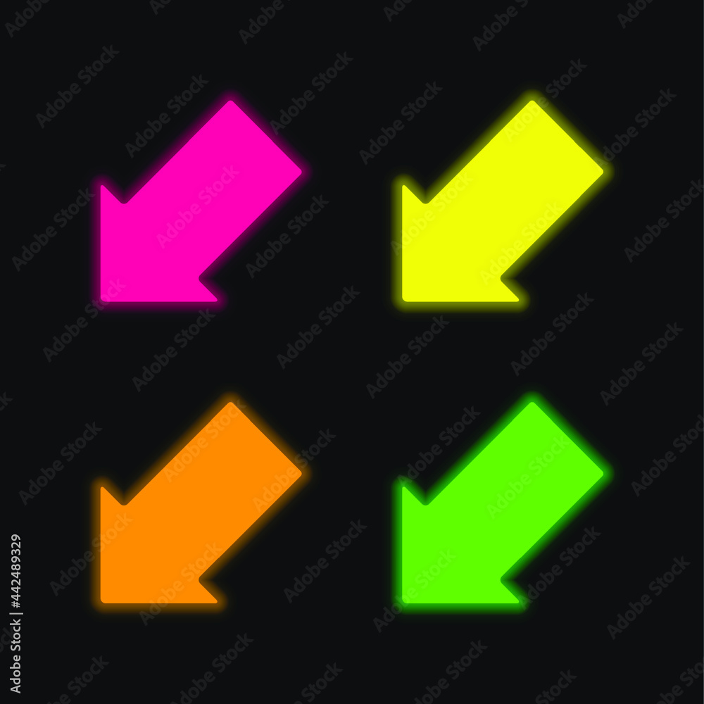 Arrow Pointing Down Left four color glowing neon vector icon Arrow Pointing Down Left four color glowing neon vector icon