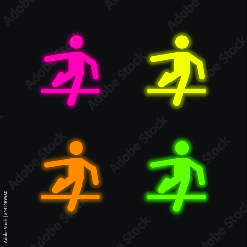 Athlete four color glowing neon vector icon