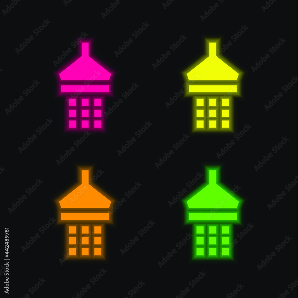 Bathroom Shower four color glowing neon vector icon