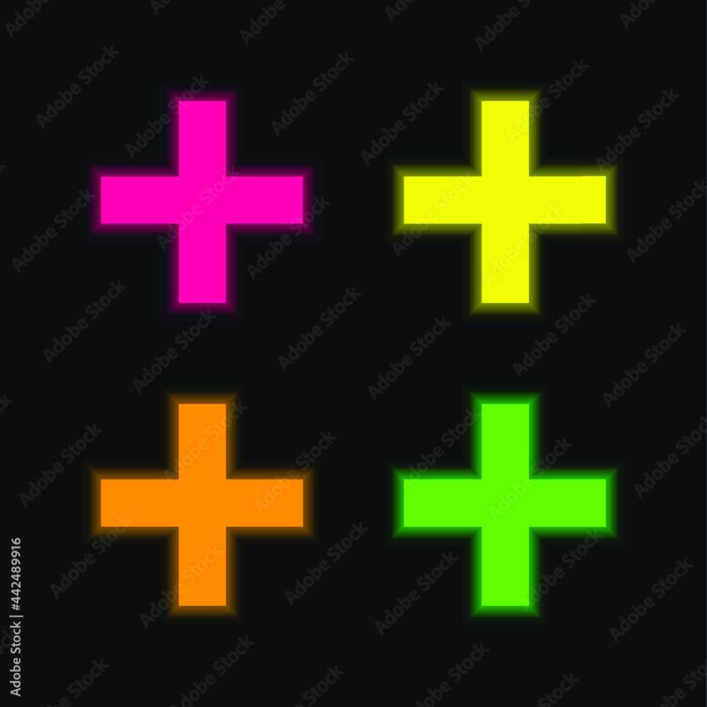 Obraz premium Addition Operation four color glowing neon vector icon