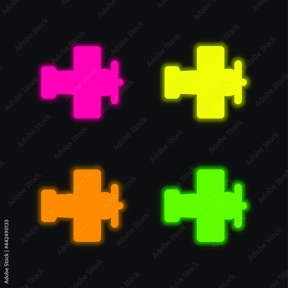 Fototapeta premium Airplane four color glowing neon vector icon