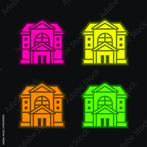 Apartment four color glowing neon vector icon