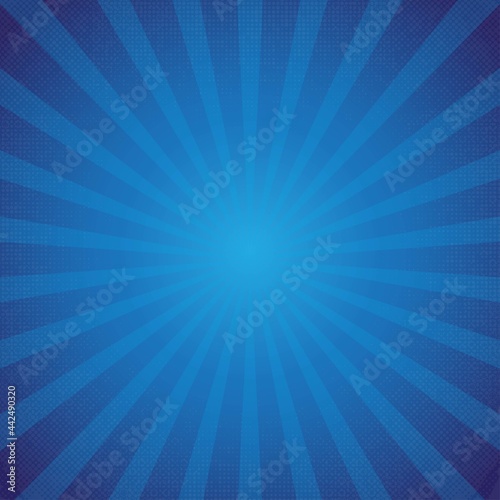 Blue vector sunburst background. Blue radial rays illustration background.