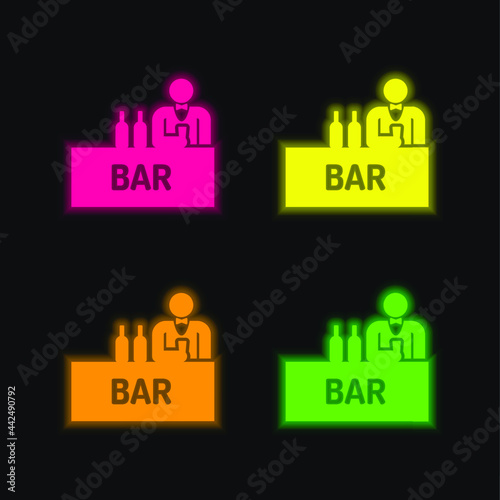 Barman four color glowing neon vector icon