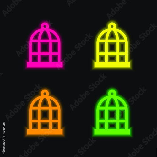 Bird Cage four color glowing neon vector icon © LIGHTFIELD STUDIOS