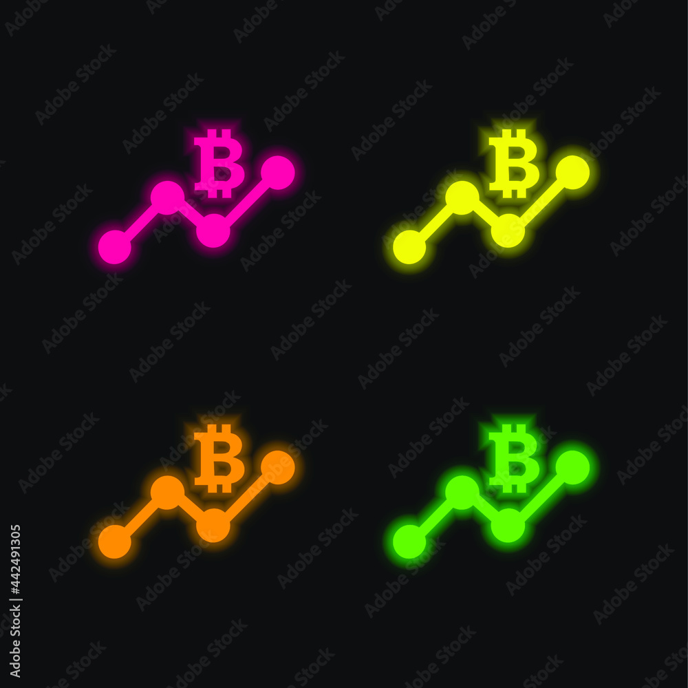 Bitcoin Connect Up Graphic four color glowing neon vector icon