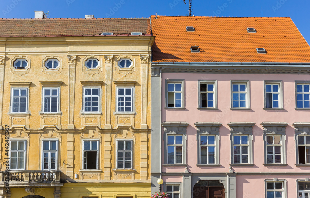 Colorful facades of historic houses in Znojmo, Czech Republic