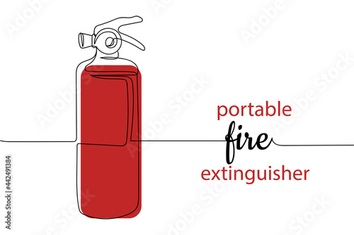 Continuous one line of portable fire extinguisher in silhouette on a white background. Linear stylized.Minimalist.