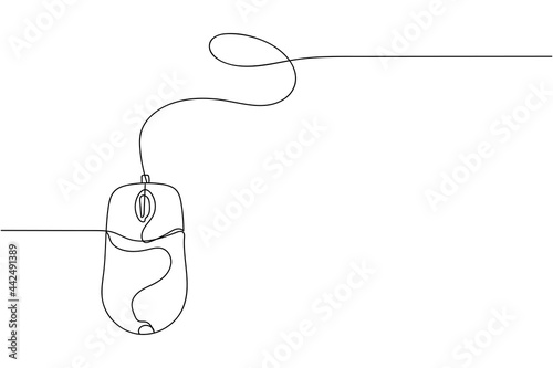 Continuous one line of computer mouse in silhouette on a white background. Linear stylized.Minimalist.