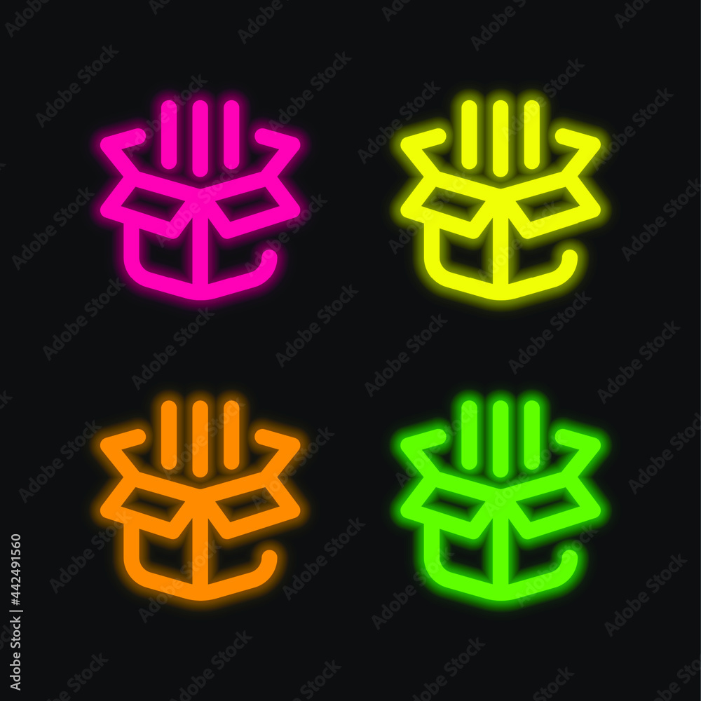 Obraz premium Box four color glowing neon vector icon