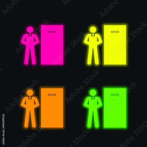 Bodyguard four color glowing neon vector icon