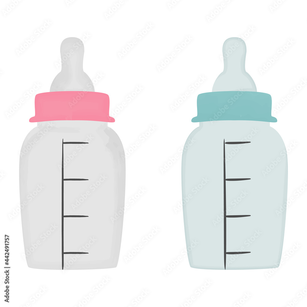 Baby bottle with pacifier for boy and girl. Vector illustration. Baby bottle with pacifier for boy and girl. Vector illustration.