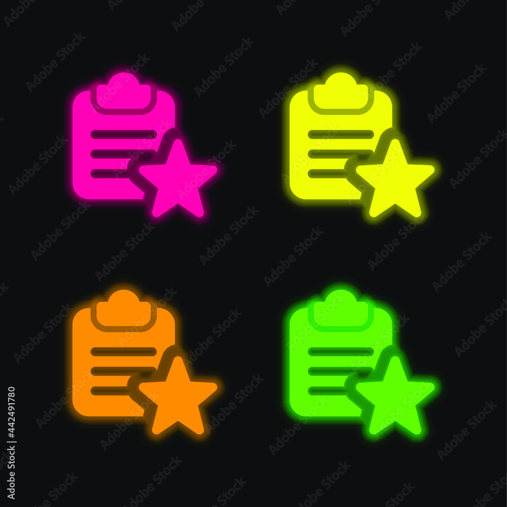 Obraz premium Bookmark four color glowing neon vector icon