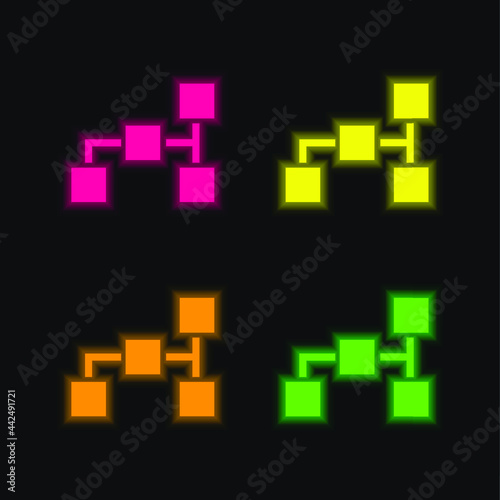 Black Squares Blocks Scheme four color glowing neon vector icon