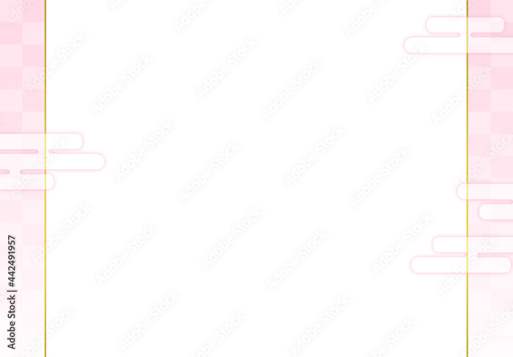 Obraz premium 和風背景素材 市松模様 桃色 フレーム