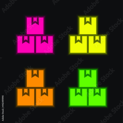 Boxes four color glowing neon vector icon