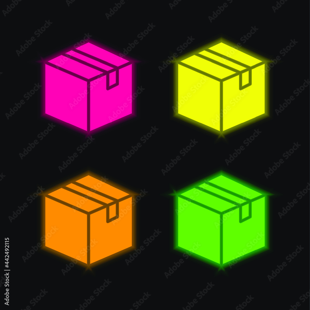 Obraz premium Box four color glowing neon vector icon