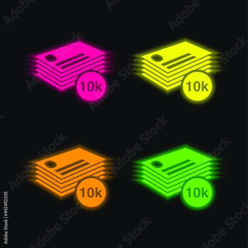 10k Of Business Cards Stack four color glowing neon vector icon