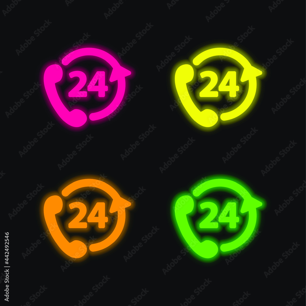 24 Hours Phone Service four color glowing neon vector icon 24 Hours Phone Service four color glowing neon vector icon