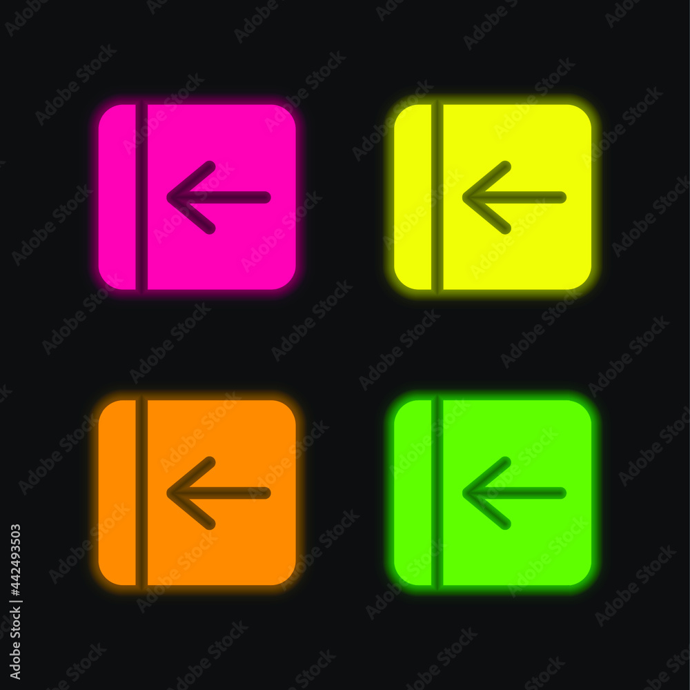 Back Arrow Solid Square Button four color glowing neon vector icon Back Arrow Solid Square Button four color glowing neon vector icon