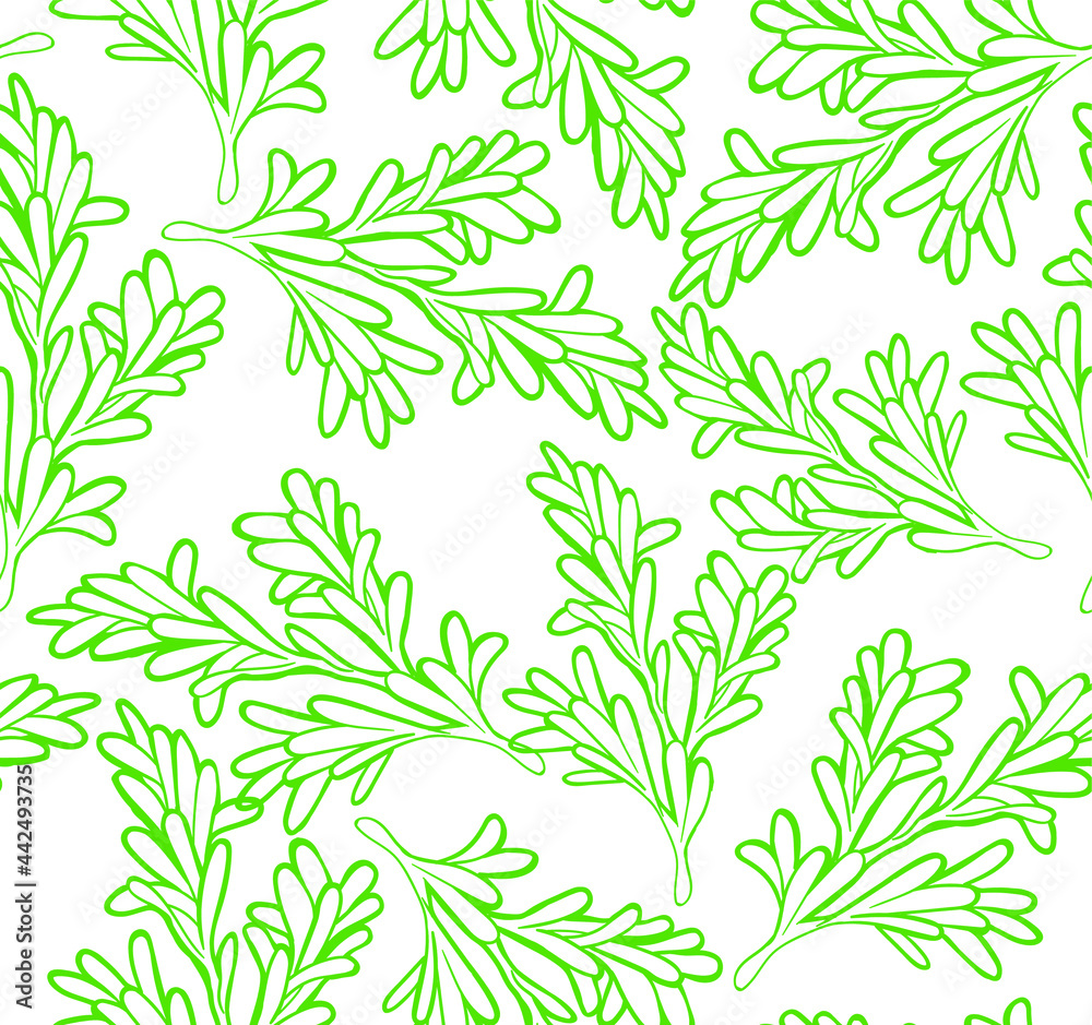 Light vector seamless pattern with rosemary sprigs and leaves. Background with scented herbs for cooking
