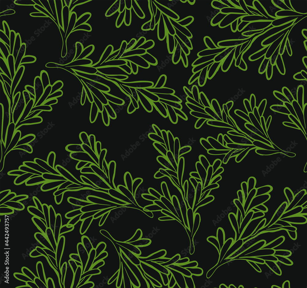 Light vector seamless pattern with rosemary sprigs and leaves. Background with scented herbs for cooking