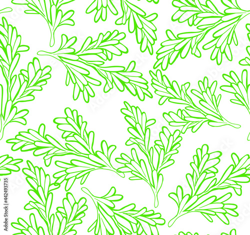 Light vector seamless pattern with rosemary sprigs and leaves. Background with scented herbs for cooking