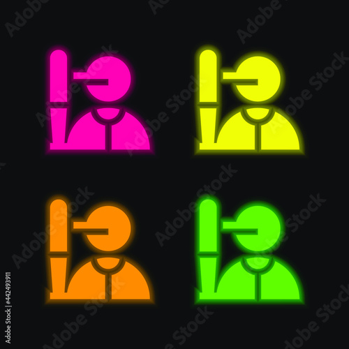 Batter four color glowing neon vector icon