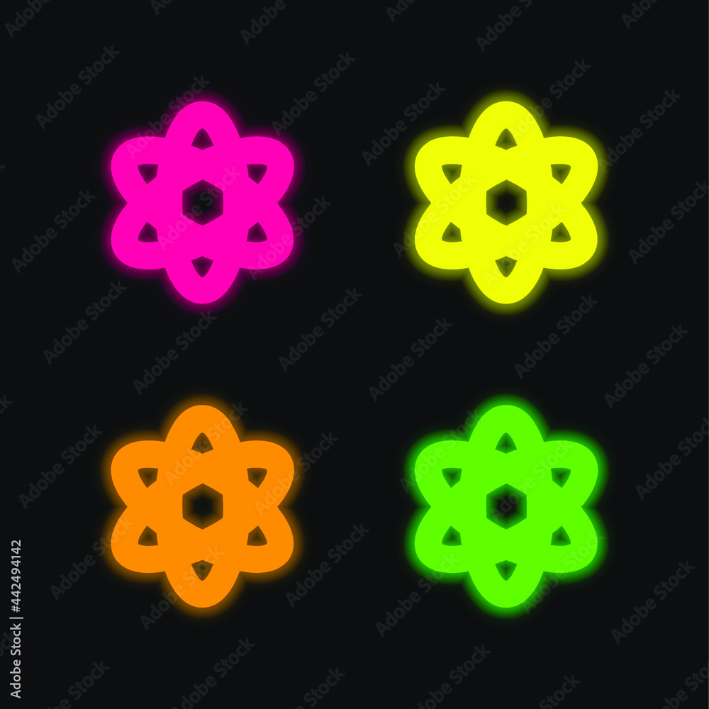Fototapeta premium Atom four color glowing neon vector icon