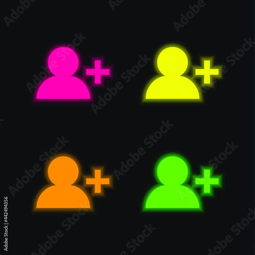 Add User four color glowing neon vector icon