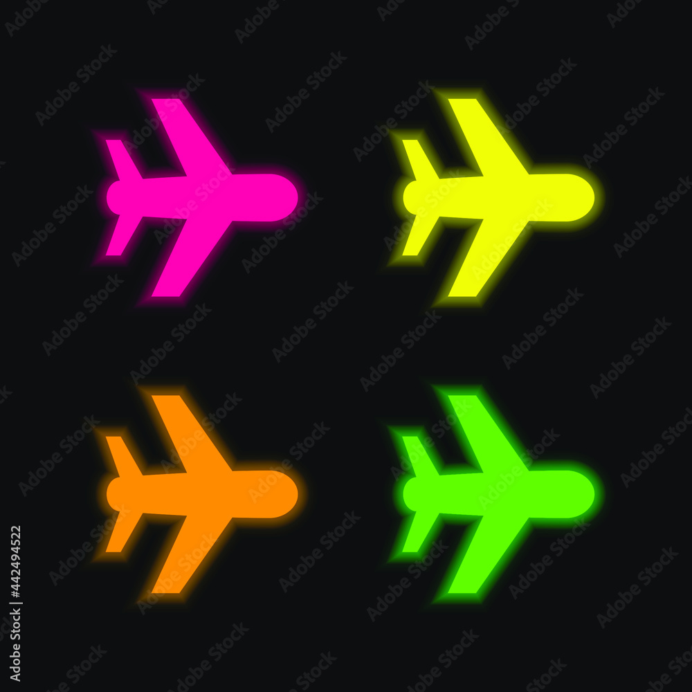 Obraz premium Aeroplane four color glowing neon vector icon