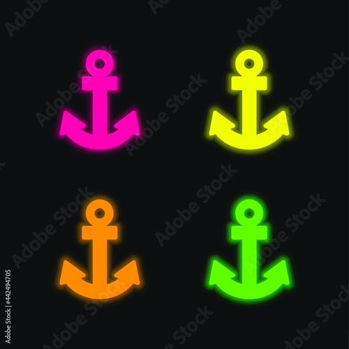 Anchor Navigational Interface Sign four color glowing neon vector icon