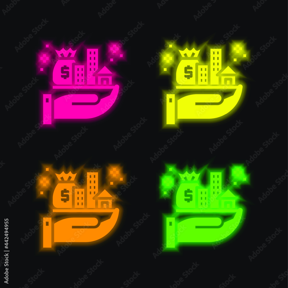 Assets four color glowing neon vector icon