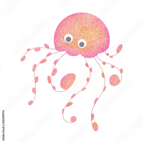Fantasy textured jellyfish hand drawn digital illustration
