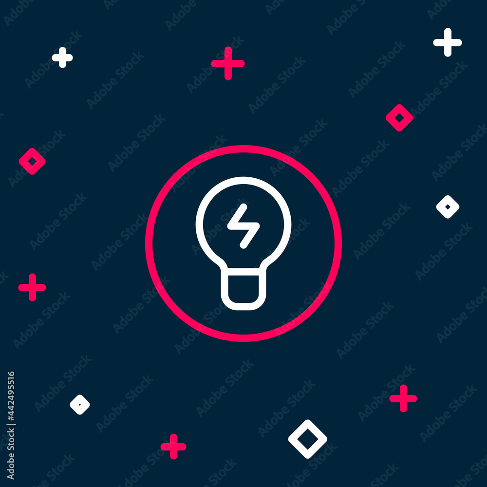 Line Light bulb with concept of idea icon isolated on blue background. Energy and idea symbol. Inspiration concept. Colorful outline concept. Vector Line Light bulb with concept of idea icon isolated on blue background. Energy and idea symbol. Inspiration concept. Colorful outline concept. Vector