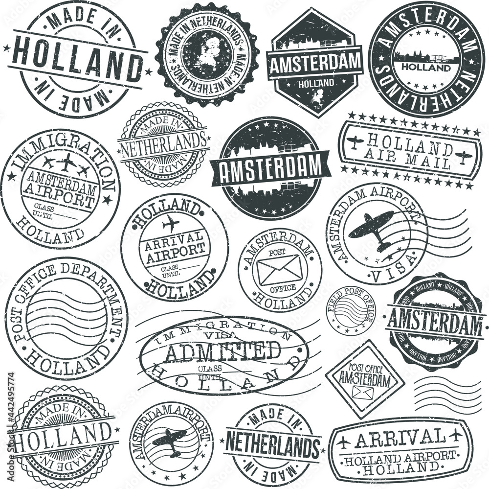 Amsterdam Holland Stamp Vector Art Postal. Passport Travel Design Set Mail Illustration.