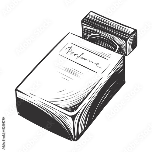 Perfume bottle hand drawn monochrome vector