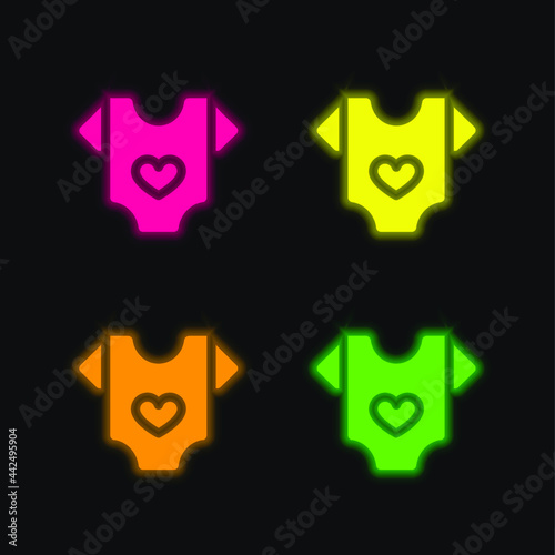 Baby Clothes four color glowing neon vector icon