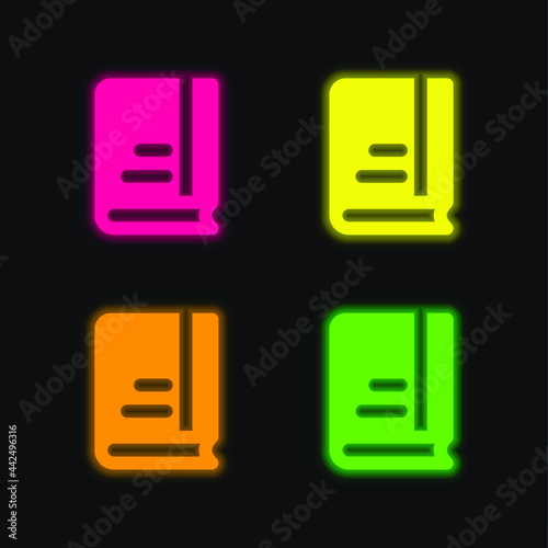 Book four color glowing neon vector icon